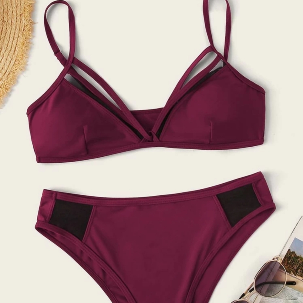 SHEIN‎ Contrast Mesh Harness Bikini swim suit top